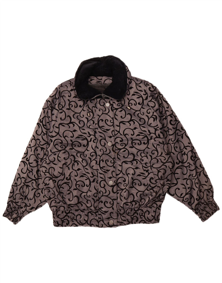 LONDON FOG Womens Oversized Windbreaker Jacket UK 14 Medium Grey Floral