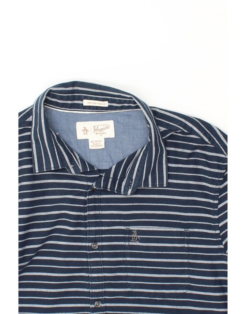 PENGUIN Mens Heritage Slim Fit Shirt XL Navy Blue Striped Cotton Vintage Penguin and Second-Hand Penguin from Messina Hembry 