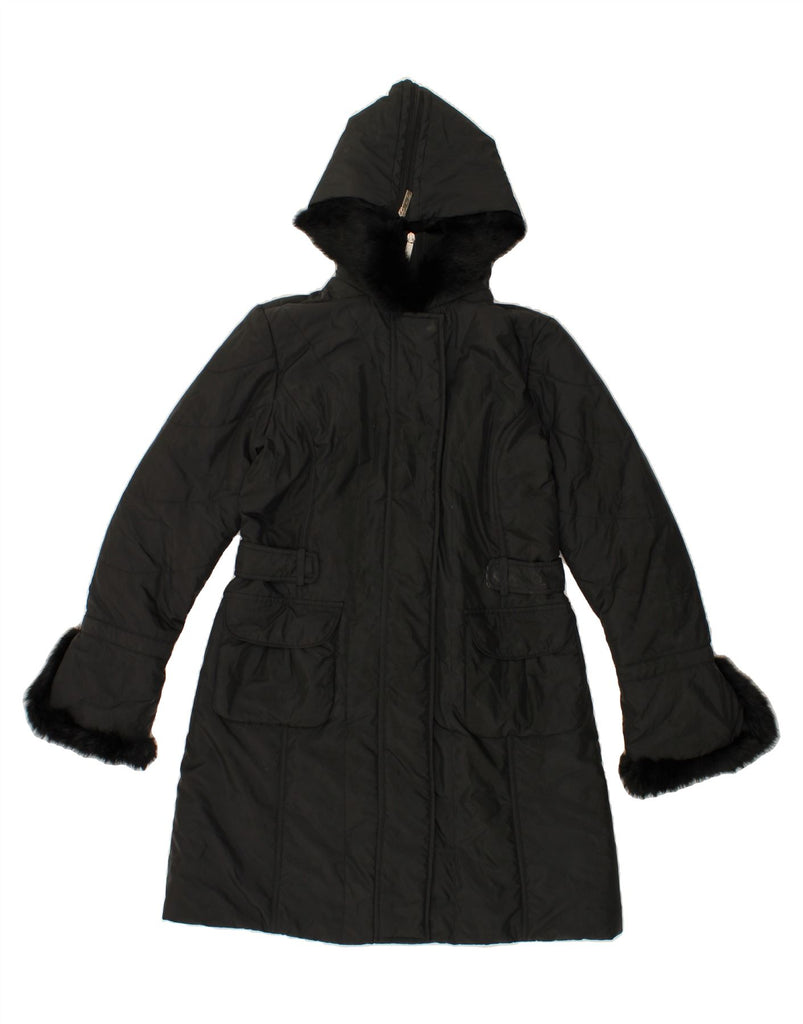 ROCCOBAROCCO Womens Hooded Overcoat UK 14 Large Black Polyester Vintage Roccobarocco and Second-Hand Roccobarocco from Messina Hembry 