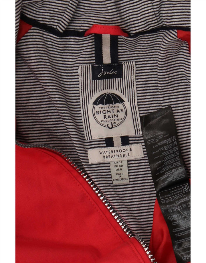 Joules Womens Hooded Rain Jacket UK 12 Medium Red Cotton