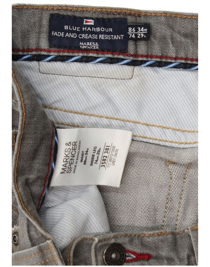 Marks & Spencer Mens Blue Harbour Straight Jeans W34 L29 Grey Cotton