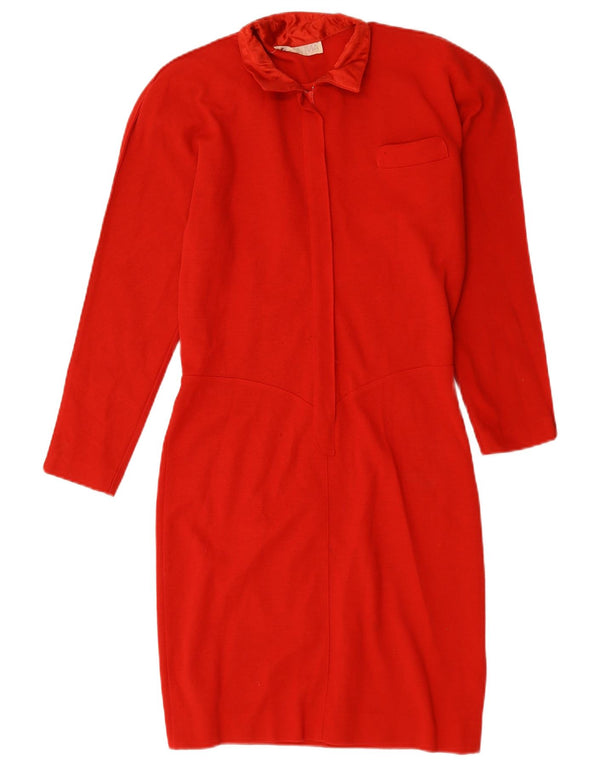 Vintage Womens Long Sleeve Sheath Dress UK 14 Medium Red