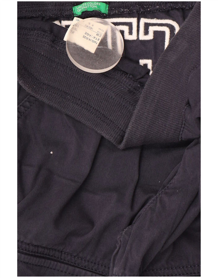 BENETTON Boys Graphic Cargo Trousers 10-11 Years XL W28 L18 Navy Blue