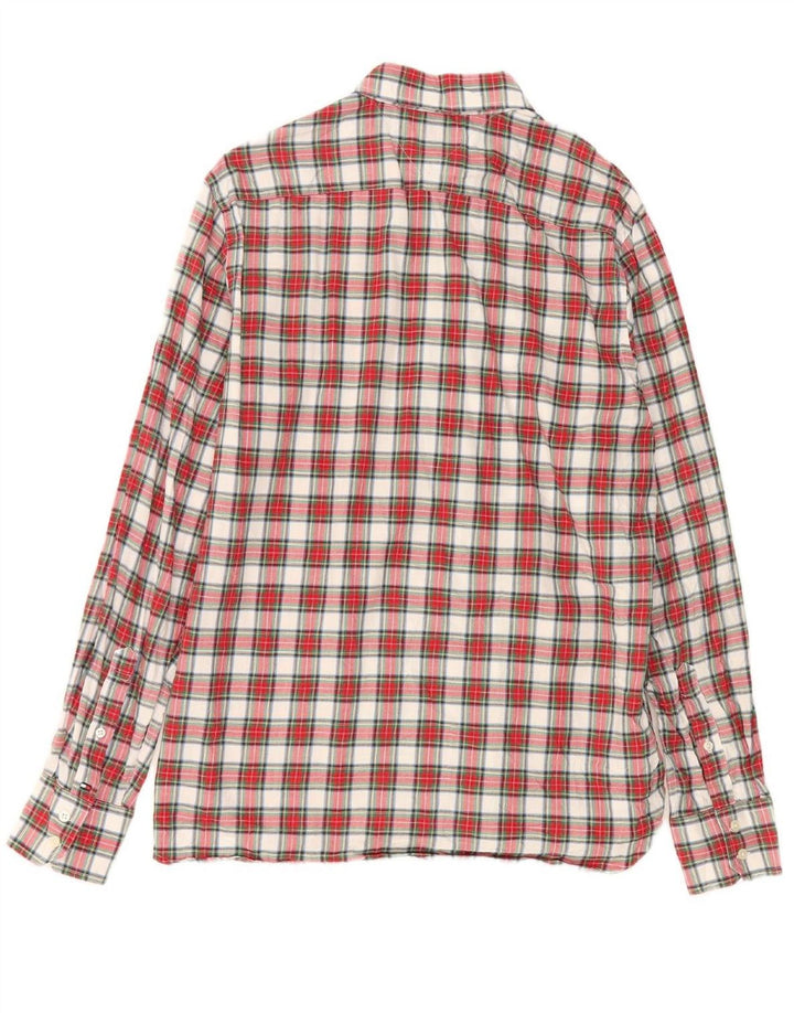 TOMMY HILFIGER Mens Flannel Shirt Medium Red Check Cotton