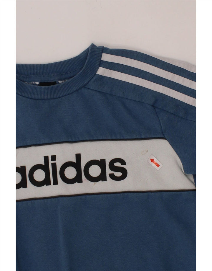ADIDAS Boys Graphic Sweatshirt Jumper 5-6 Years Blue Colourblock