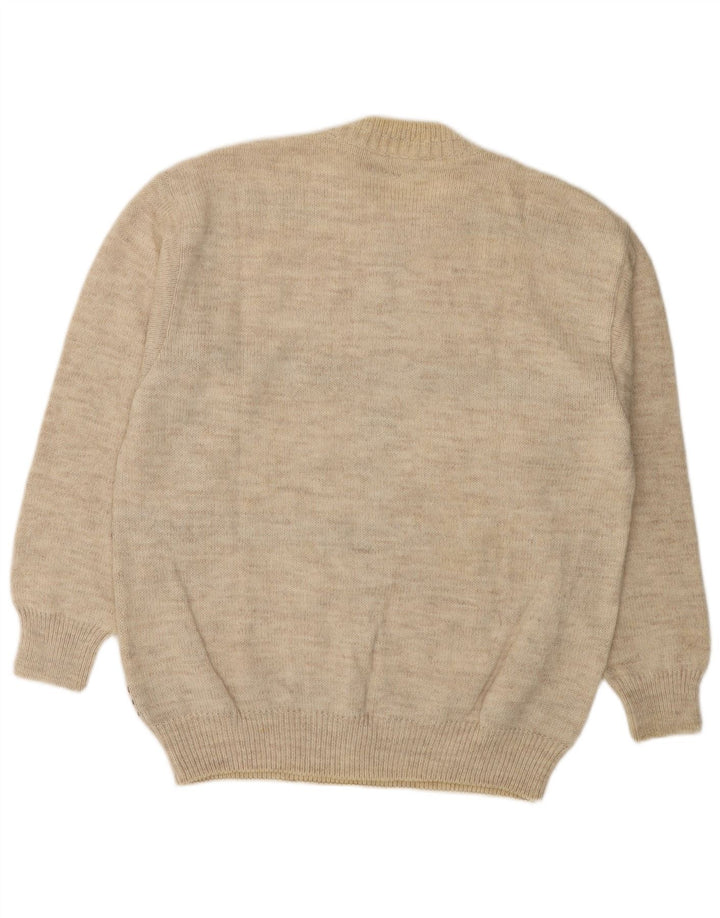 MALAGRIDA Mens Crew Neck Jumper Sweater Large Beige Fair Isle
