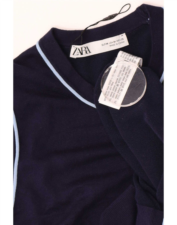 Zara Womens Vest Tank Top UK 12 Medium Navy Blue Viscose