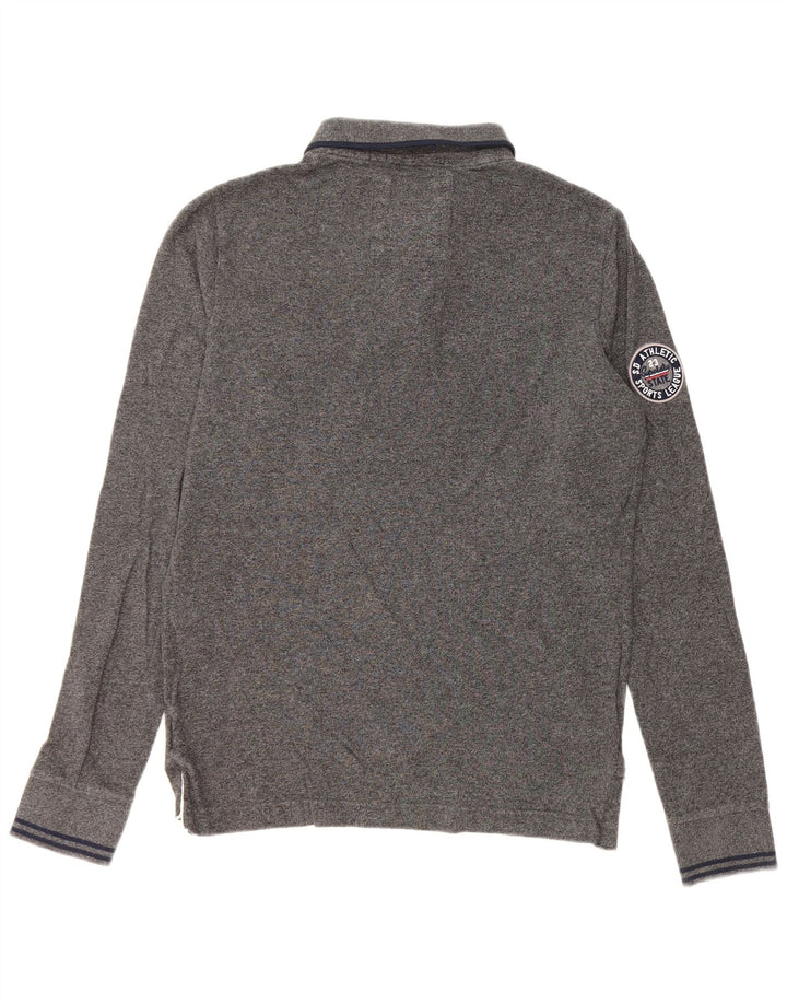 Superdry Mens Classic Graphic Long Sleeve Polo Shirt Medium Grey Cotton