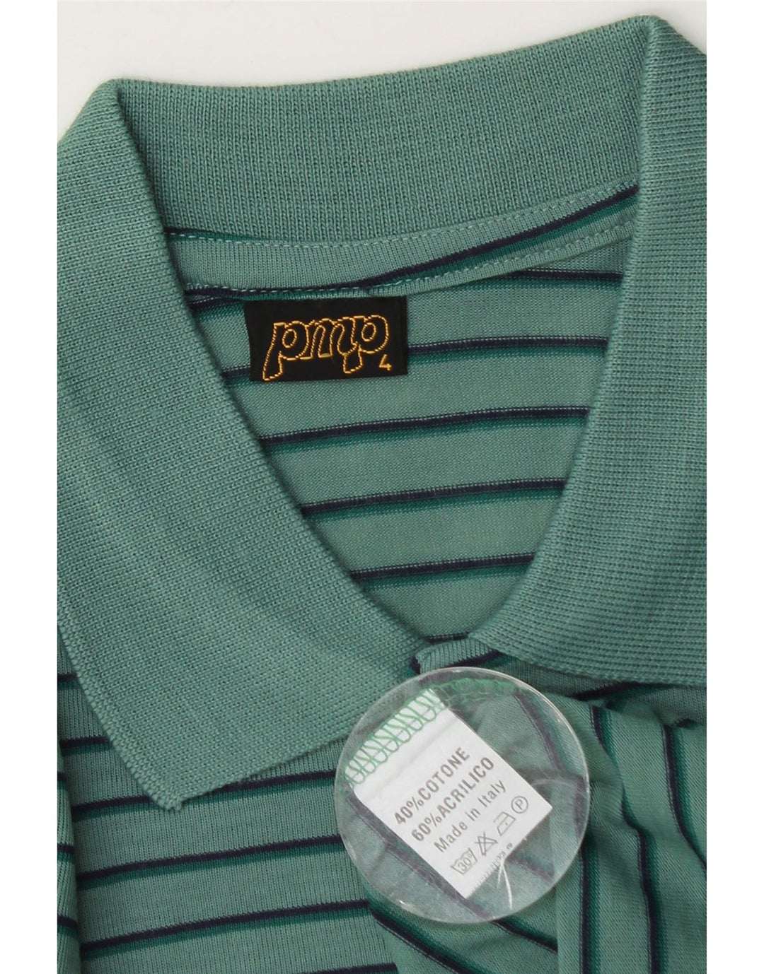 Vintage Mens Polo Shirt Medium Green Striped Cotton