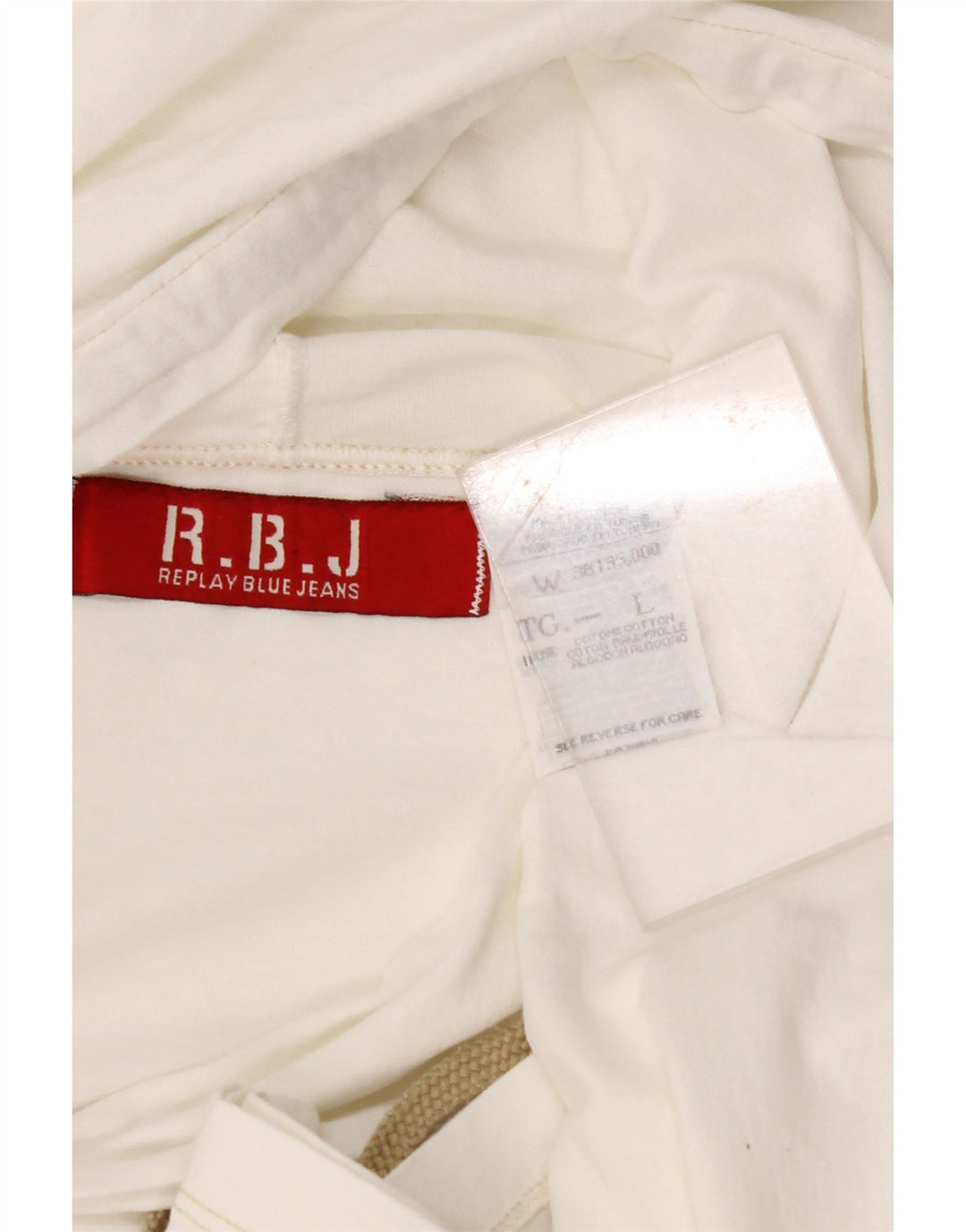 REPLAY Womens Hooded Graphic Top Long Sleeve UK 14 Large White Cotton