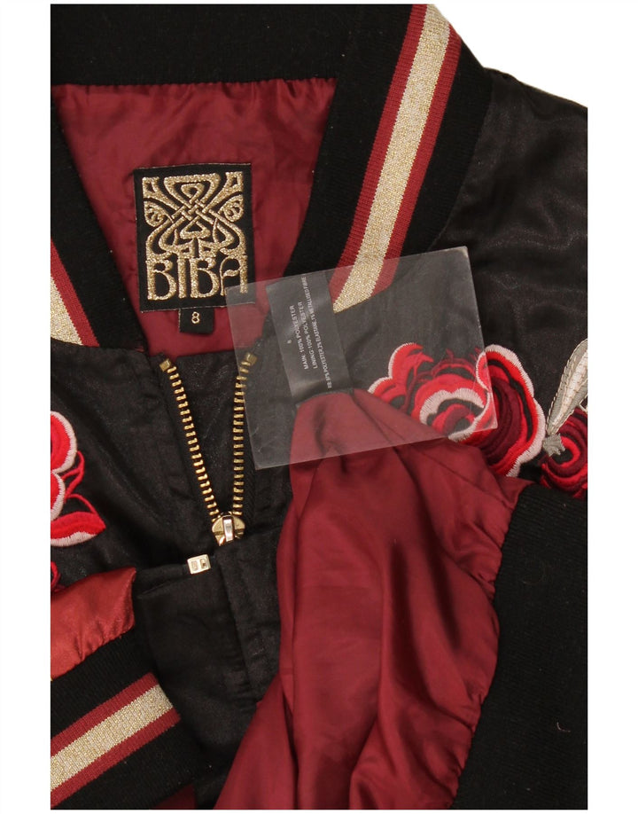 Biba Womens Graphic Bomber Jacket UK 8 Small Black Floral Polyester