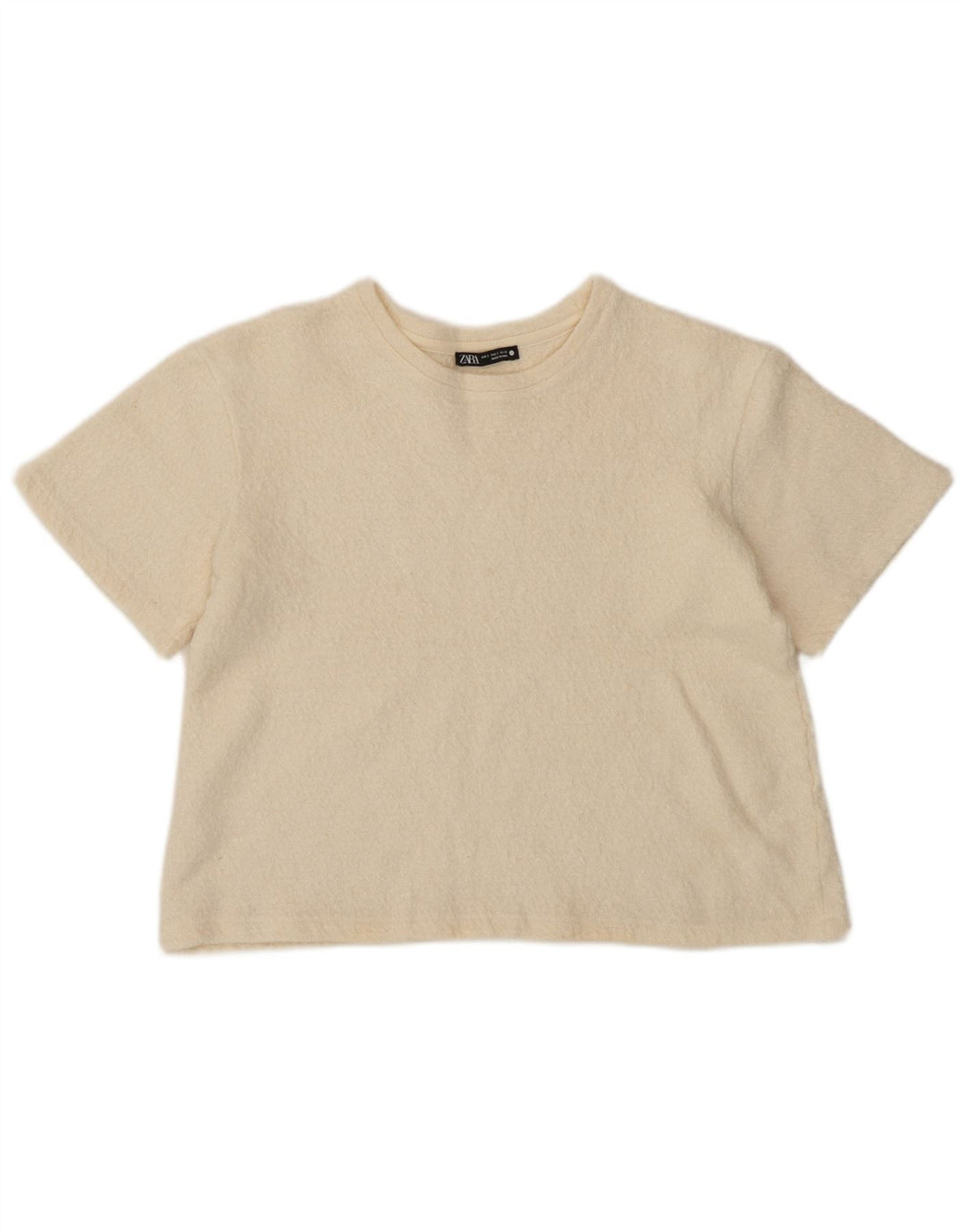 Zara Womens Crop T-Shirt Top UK 10 Small Off White