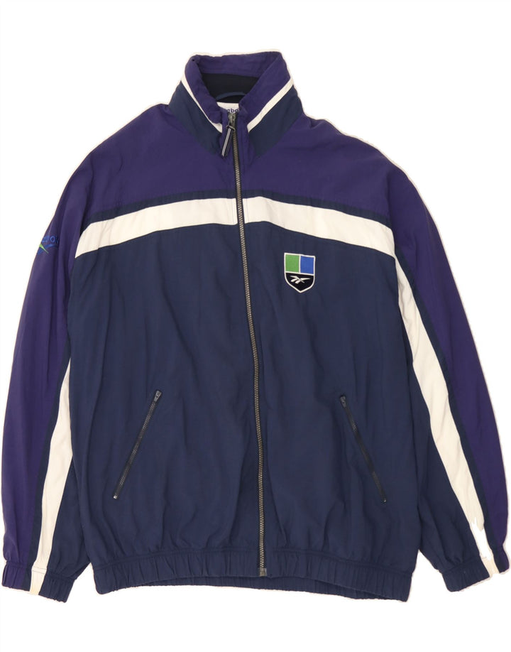 REEBOK Mens Tracksuit Top Jacket XL Navy Blue Colourblock Polyamide Vintage Reebok and Second-Hand Reebok from Messina Hembry 
