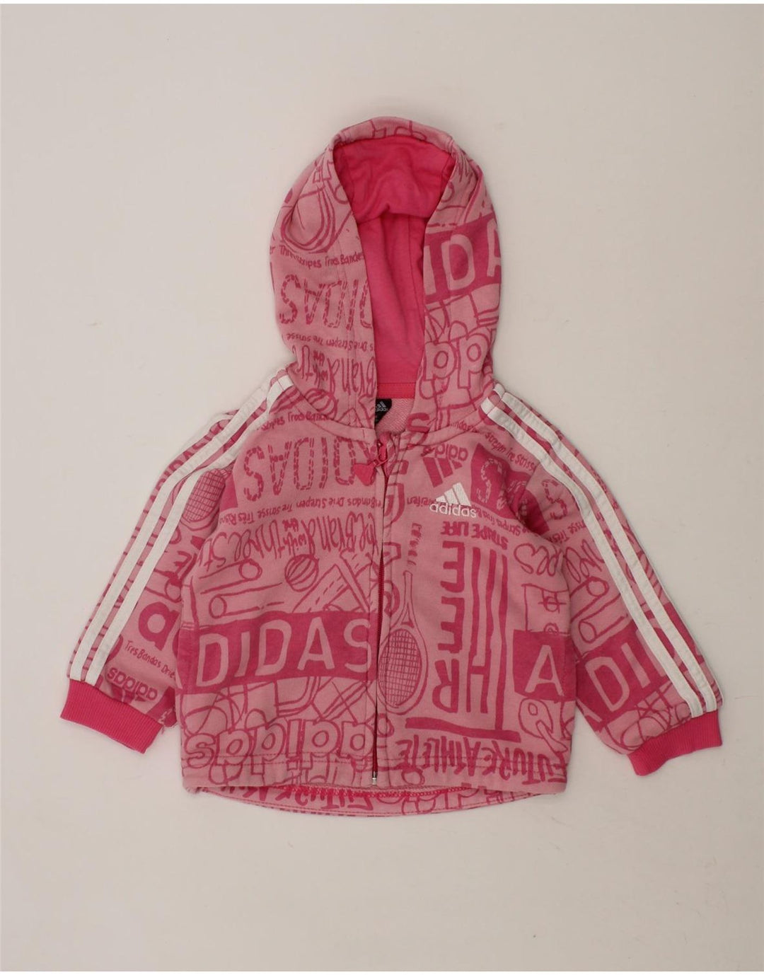 ADIDAS Baby Girls Graphic Zip Hoodie Sweater 3-6 Months Pink Cotton Vintage Adidas and Second-Hand Adidas from Messina Hembry 