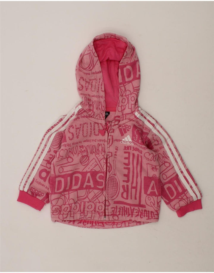 ADIDAS Baby Girls Graphic Zip Hoodie Sweater 3-6 Months Pink Cotton Vintage Adidas and Second-Hand Adidas from Messina Hembry 