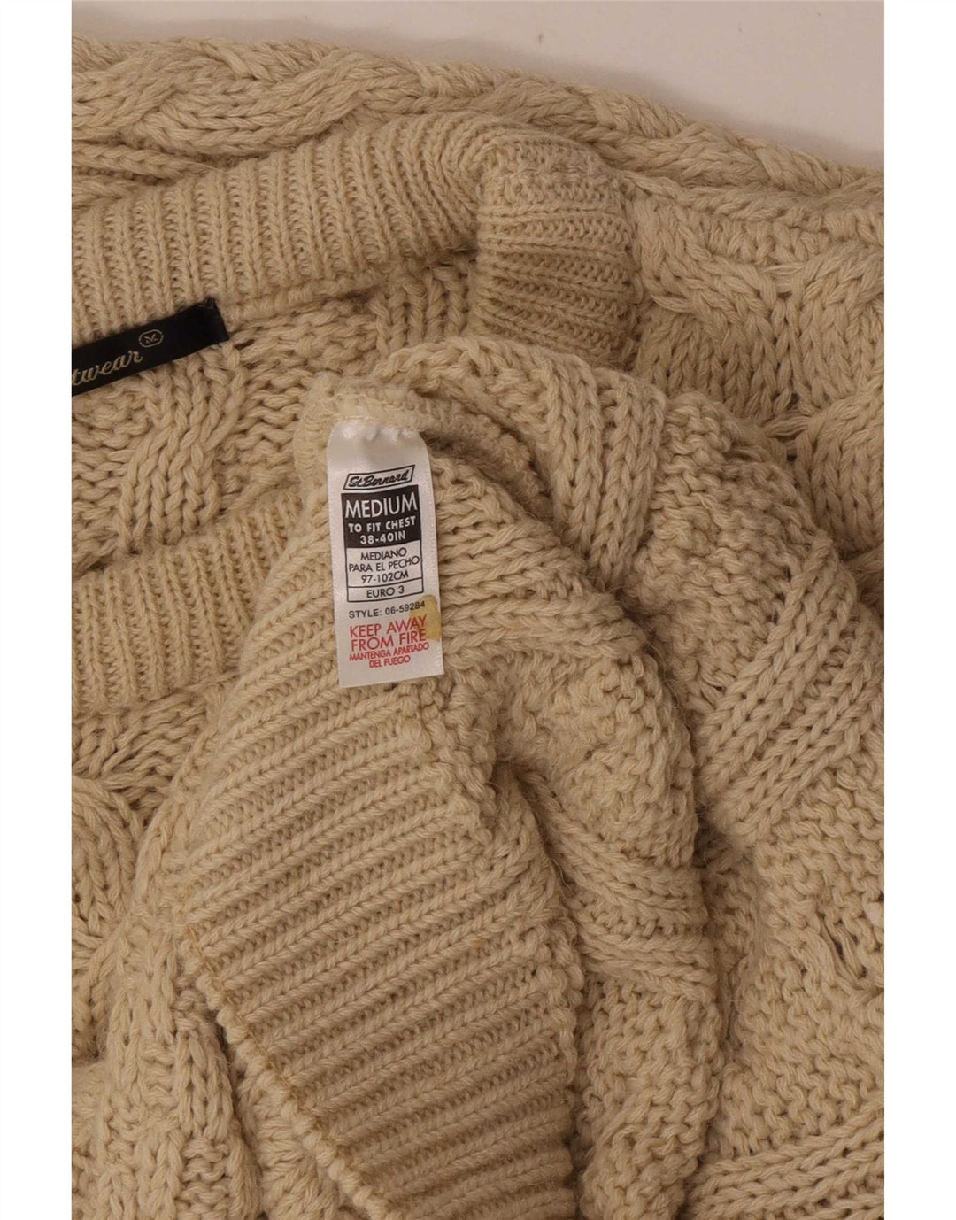 St. Bernard Mens Crew Neck Jumper Sweater Medium Beige Acrylic
