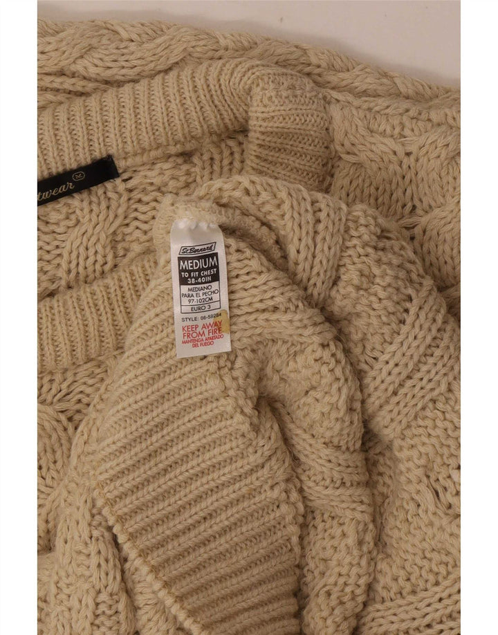 St. Bernard Mens Crew Neck Jumper Sweater Medium Beige Acrylic