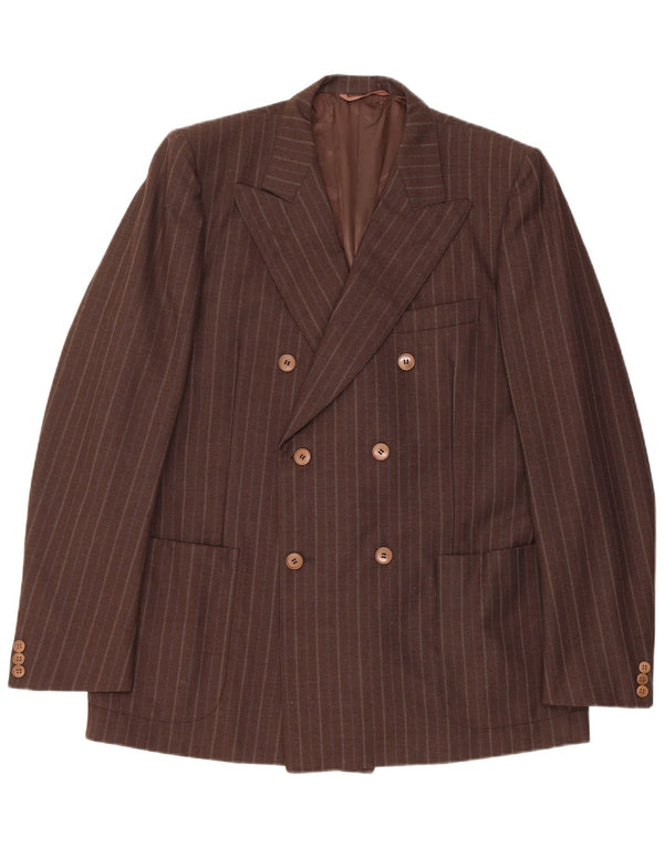Vintage Mens Double Breasted Blazer Jacket IT 54 2XL Brown Striped