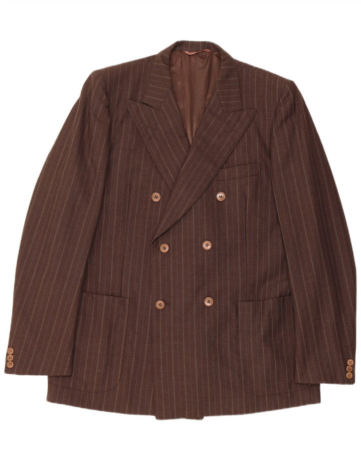 Vintage Mens Double Breasted Blazer Jacket IT 54 2XL Brown Striped