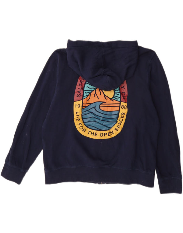 SALTROCK Womens Oversized Graphic Zip Hoodie Sweater UK 16 Large Navy Blue
