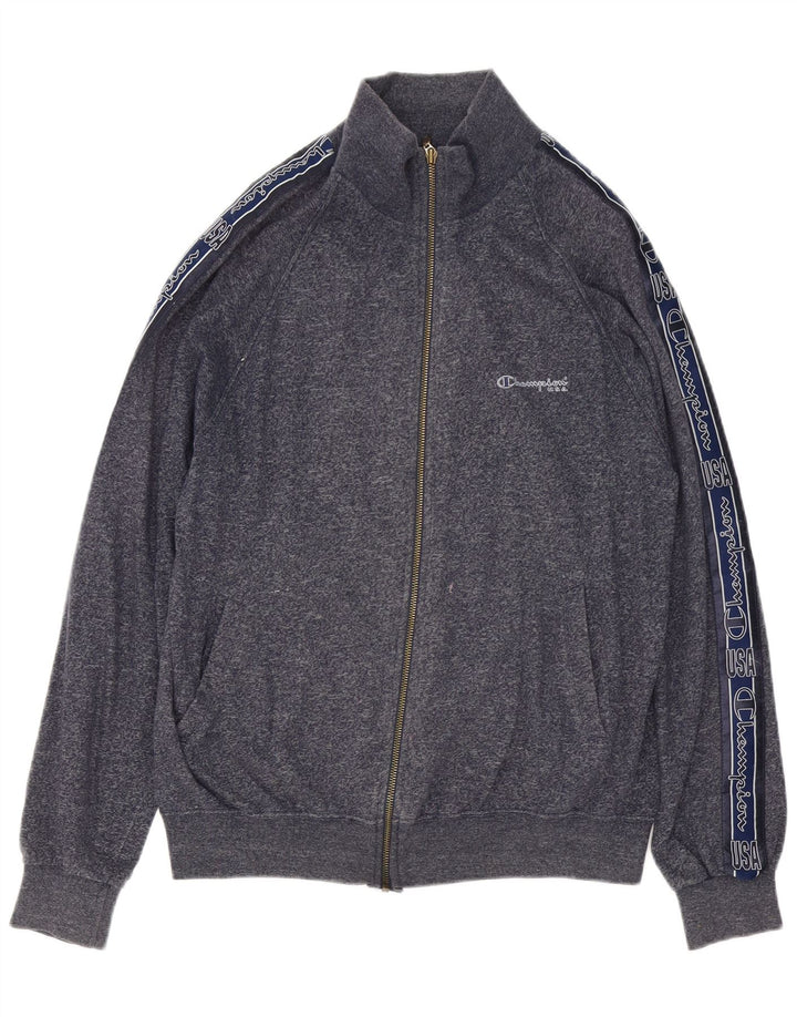 Champion Mens Graphic Tracksuit Top Jacket Large Navy Blue Flecked Cotton