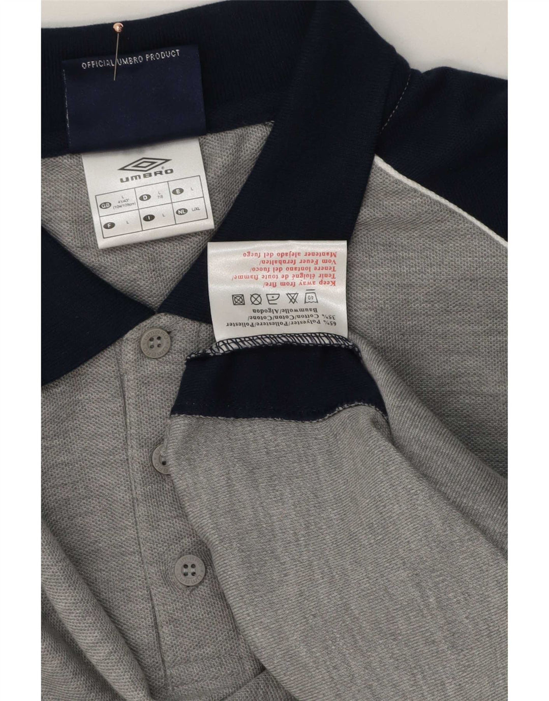 Umbro Mens Polo Shirt UK 41/43 Large Grey Colourblock Polyester