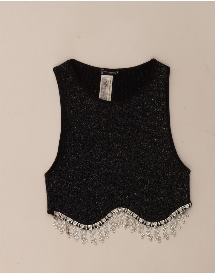 Zara Womens Sleeveless Crop Top UK 4 XS Black Flecked Polyester