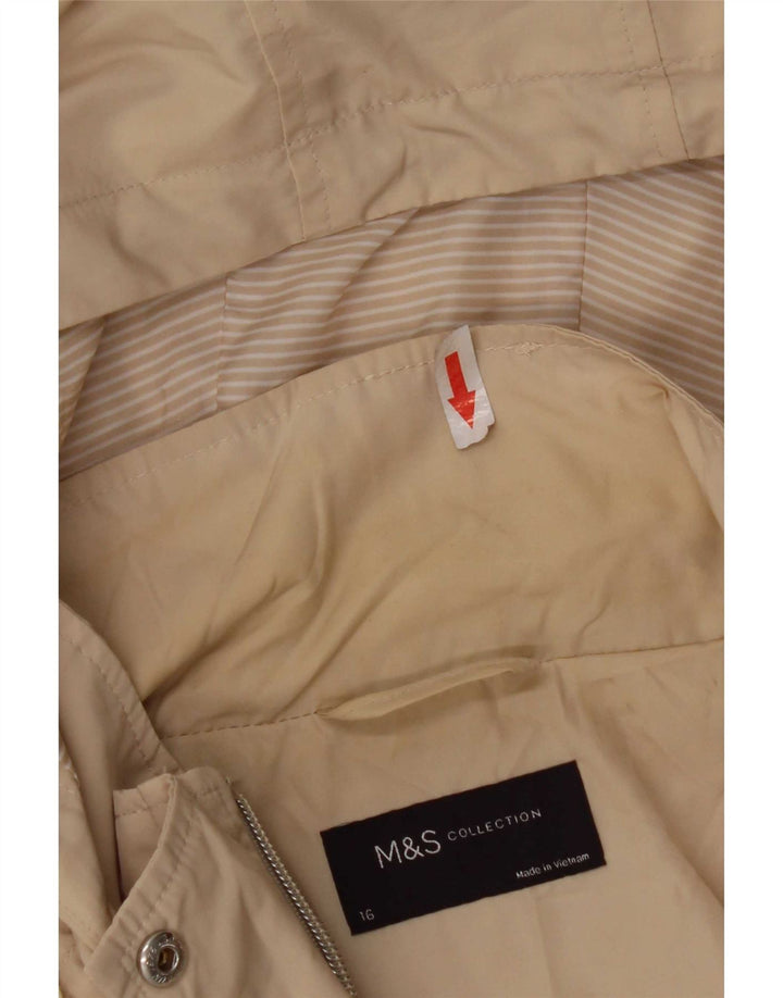 Marks & Spencer Womens Hooded Rain Jacket UK 16 Large Beige Polyester