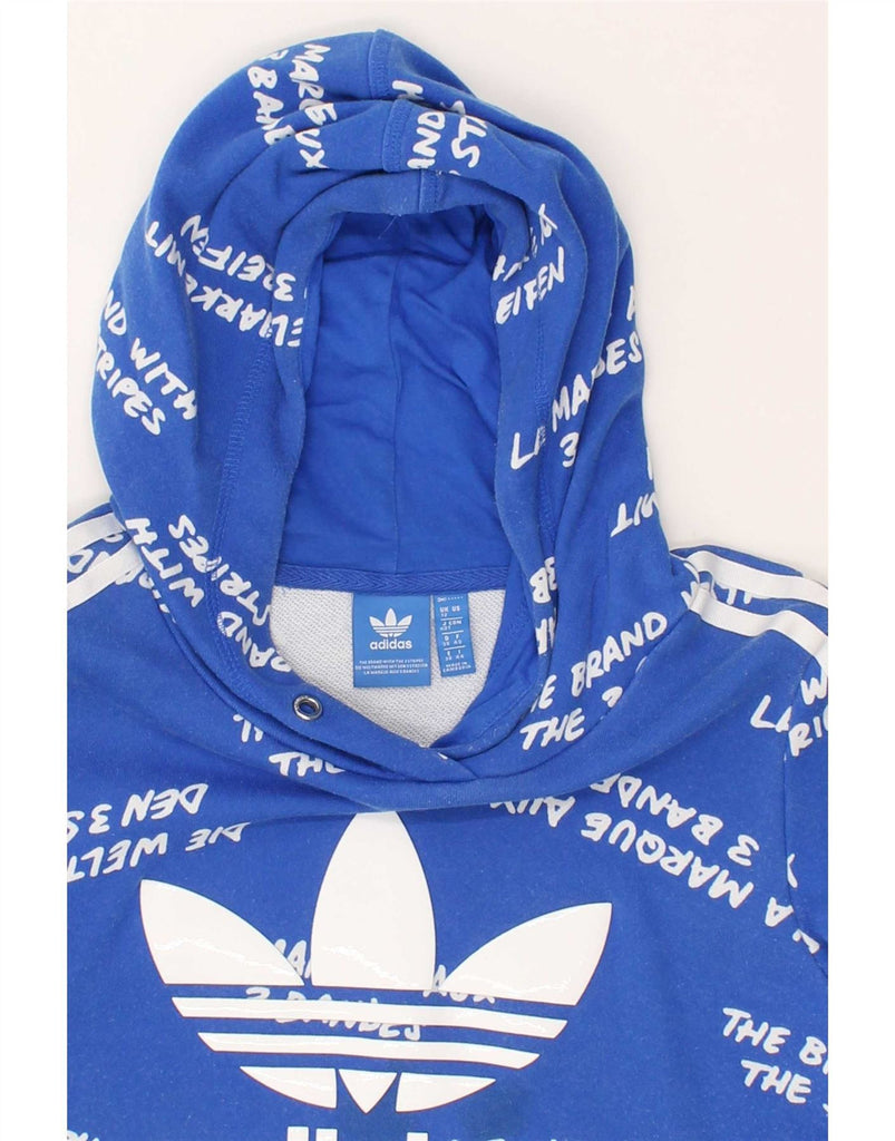 ADIDAS Womens Graphic Hoodie Jumper UK 12 Medium Blue Cotton Vintage Adidas and Second-Hand Adidas from Messina Hembry 