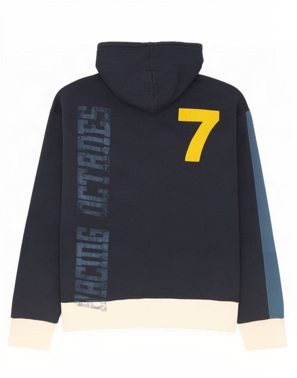 Energie Mens Graphic Hoodie Jumper Large Navy Blue Colourblock Cotton