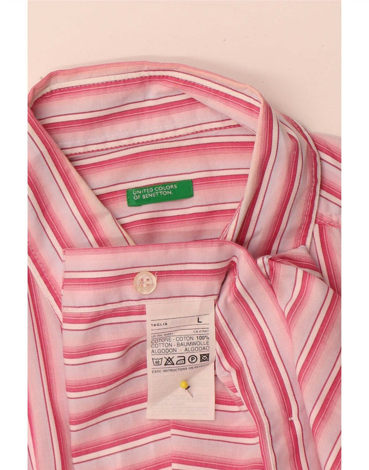 Benetton Mens Short Sleeve Shirt Large Pink Striped Cotton