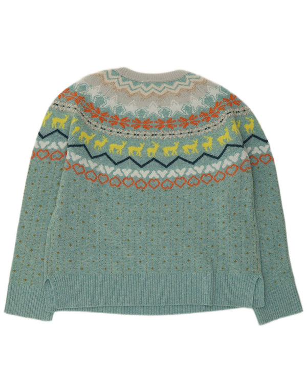White Stuff Womens Boat Neck Jumper Sweater UK 14 Large Blue Fair Isle Wool