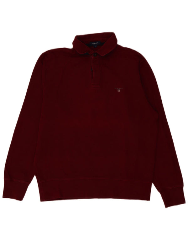 GANT Mens Polo Neck Sweatshirt Jumper Large Burgundy Cotton