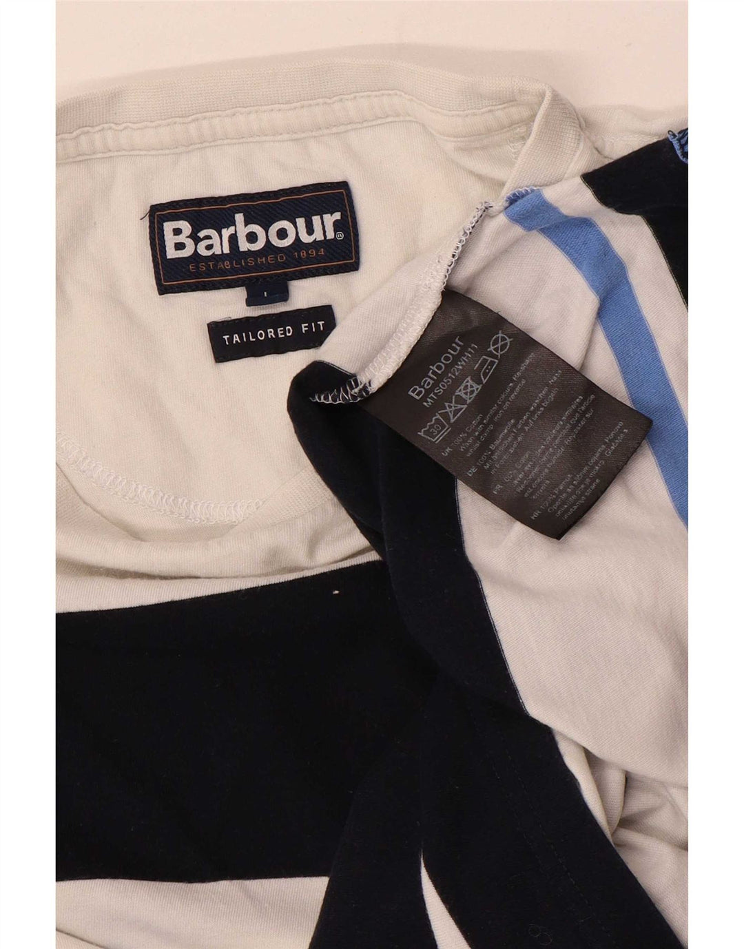 Barbour Mens T-Shirt Top Large White Striped Cotton