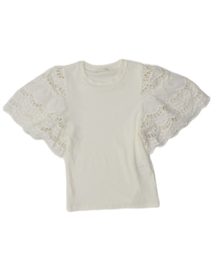 Zara Womens Crop Batwing Blouse Top UK 8 Small White Viscose