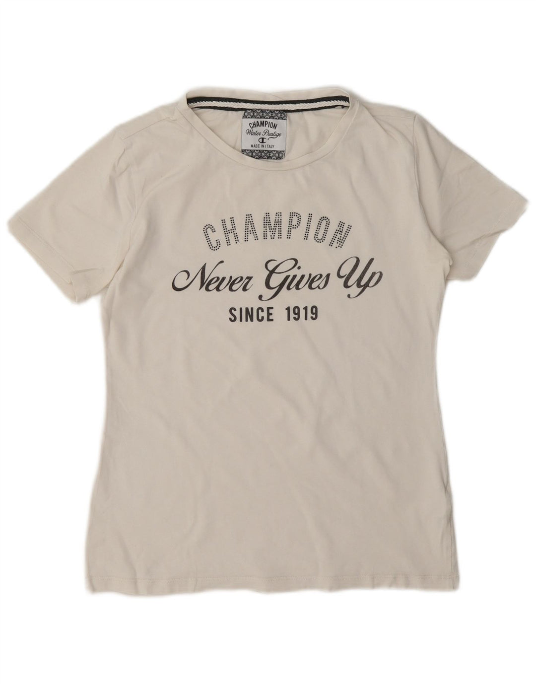Champion Womens Graphic T-Shirt Top UK 12 Medium White Cotton