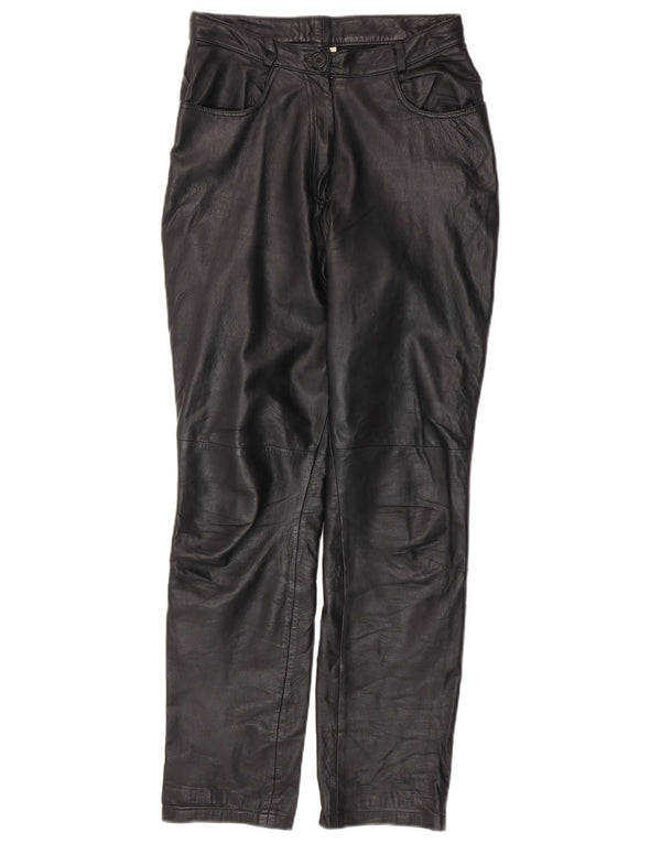 VINTAGE Womens Tapered Leather Trousers UK 10 Small W28 L30 Black Leather