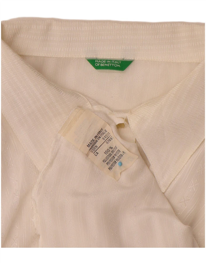 Benetton Womens Shirt Blouse UK 16 Large White Striped Polyester