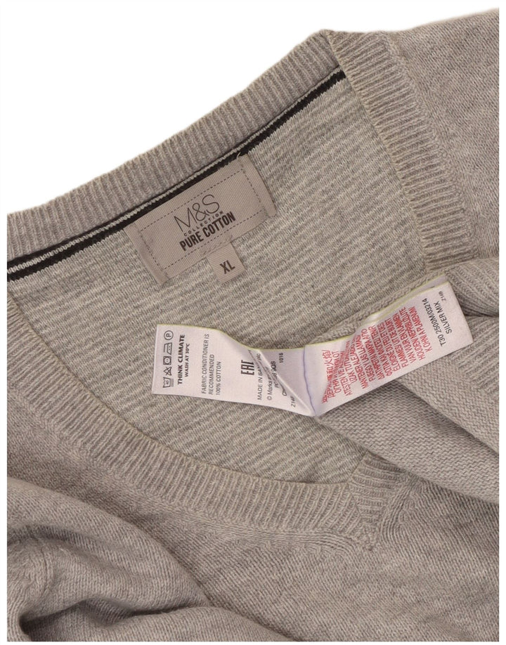 Marks & Spencer Mens V-Neck Jumper Sweater XL Grey Cotton