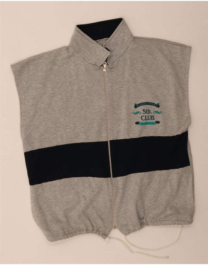 Vintage Mens Sleeveless Tracksuit Top Jacket XL Grey Colourblock