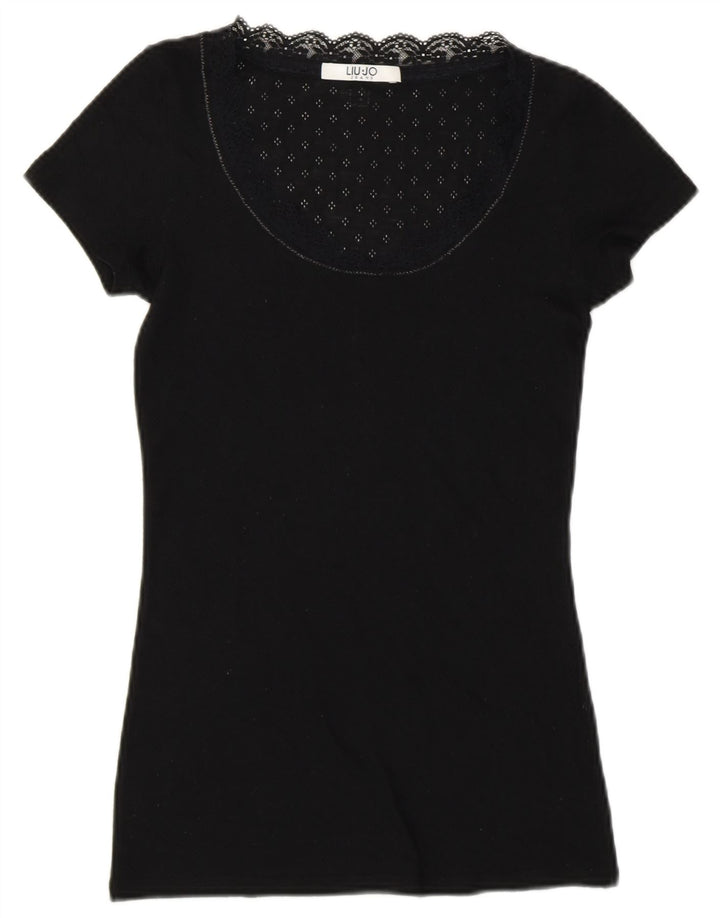Liu Jo Womens T-Shirt Top UK 8 Small Black