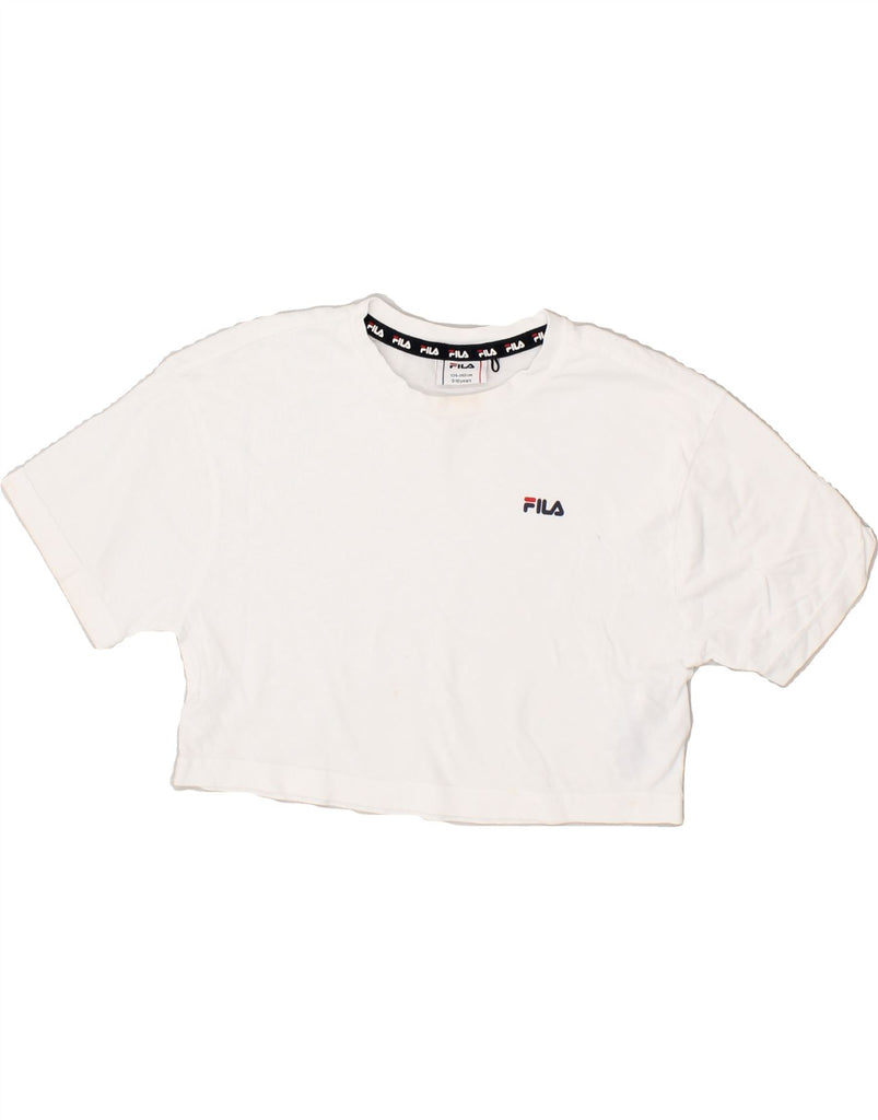 FILA Girls Crop Graphic T-Shirt Top 9-10 Years White Cotton | Vintage Fila | Thrift | Second-Hand Fila | Used Clothing | Messina Hembry 