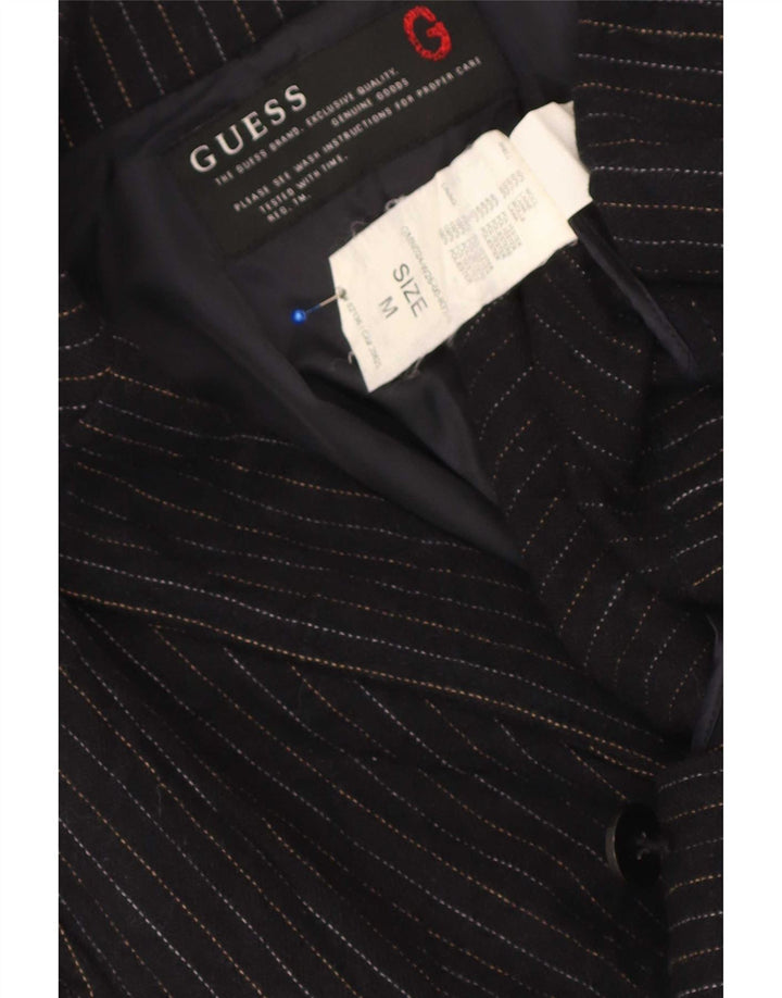 Guess Mens 2 Button Blazer Jacket UK 38 Medium Navy Blue Striped Wool