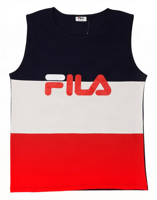 Fila Mens Graphic Vest Top Large Navy Blue Colourblock Cotton