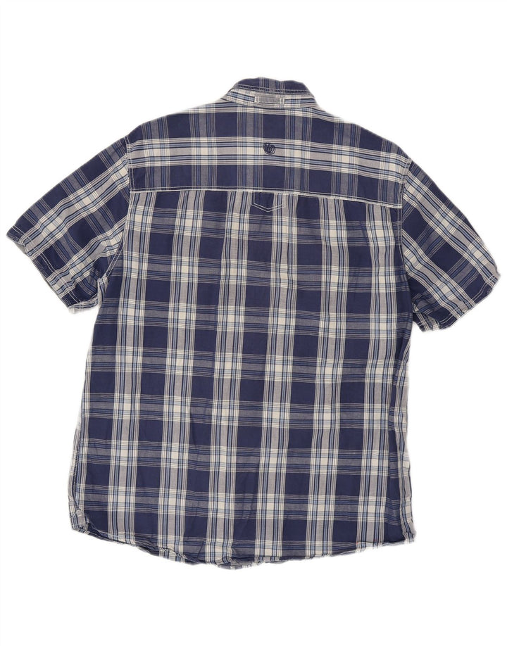 FAT FACE Mens Short Sleeve Shirt Medium Navy Blue Check Cotton