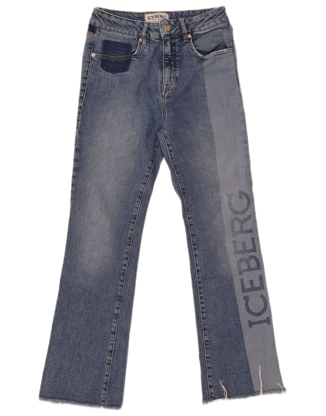 Iceberg Womens Graphic Bootcut Jeans W27 L28 Blue Colourblock Cotton