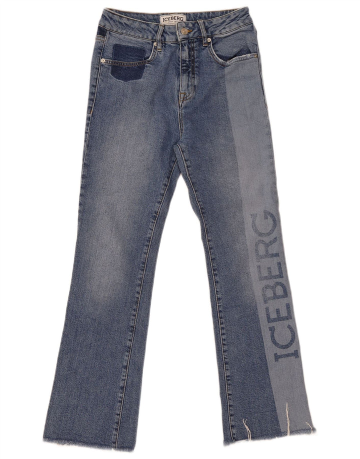Iceberg Womens Graphic Bootcut Jeans W27 L28 Blue Colourblock Cotton