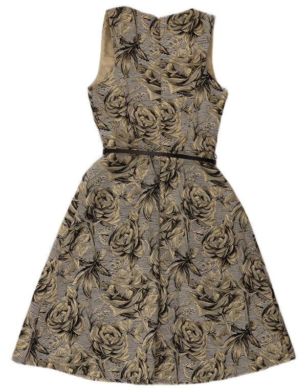 Monsoon Womens Sleeveless A-Line Dress UK 8 Small Grey Floral Cotton
