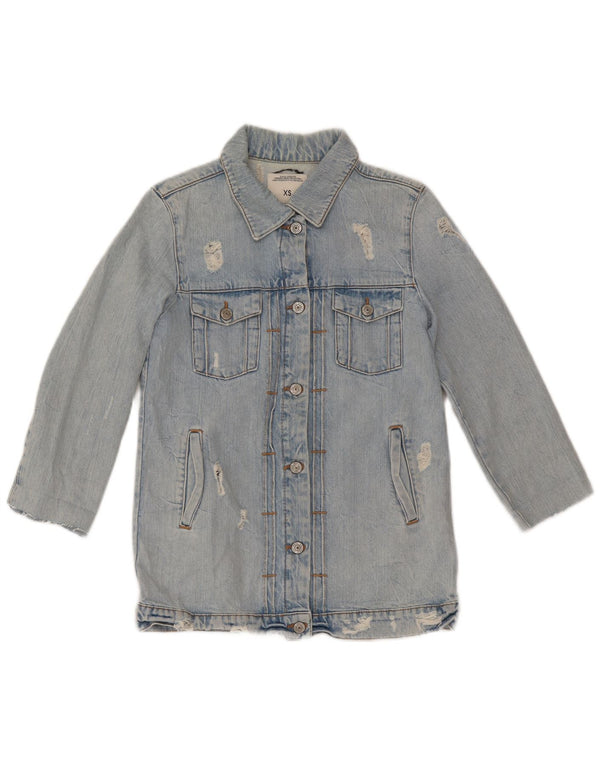 Zara Womens Distressed 3/4 Sleeve Denim Jacket UK 6 XS Blue Cotton