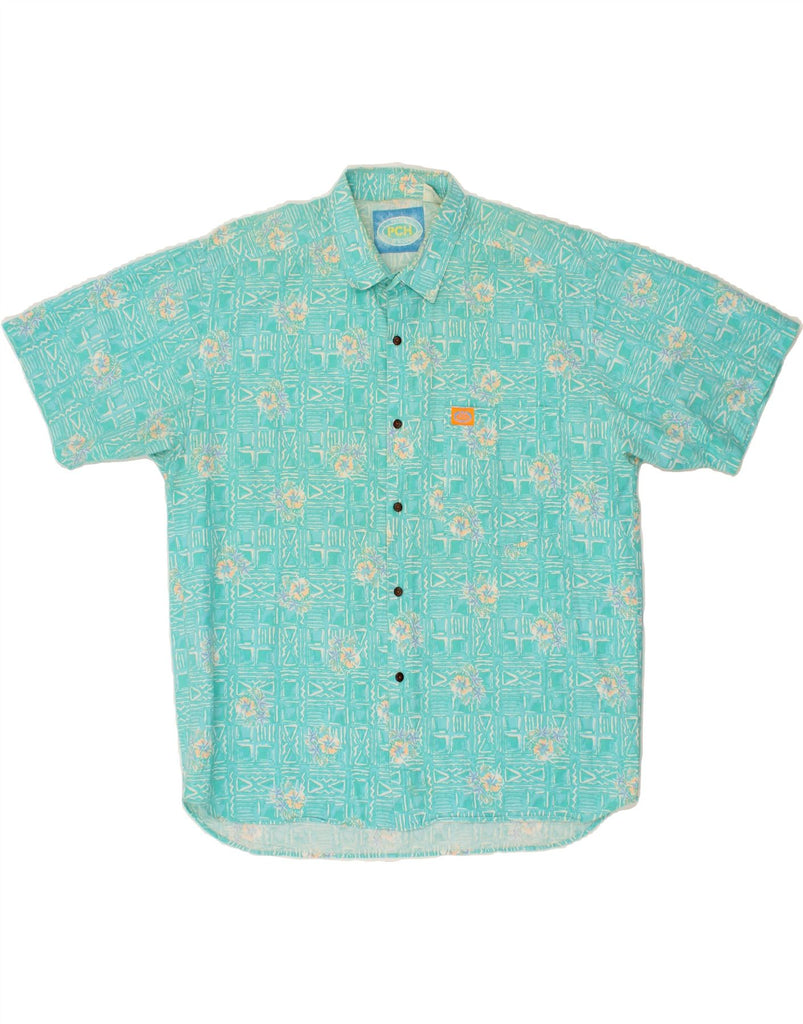 VINTAGE Mens Short Sleeve Shirt XL Blue Floral Cotton Vintage Vintage and Second-Hand Vintage from Messina Hembry 